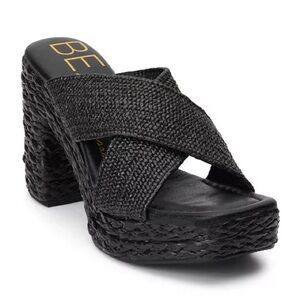 BEACH by Matisse Caravan Women's Black Raffia Platform Heeled Sandals Size 6